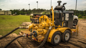 Photo of branded Midwestern Manufacturing HTU equipment in the field performing pipeline pressure testing